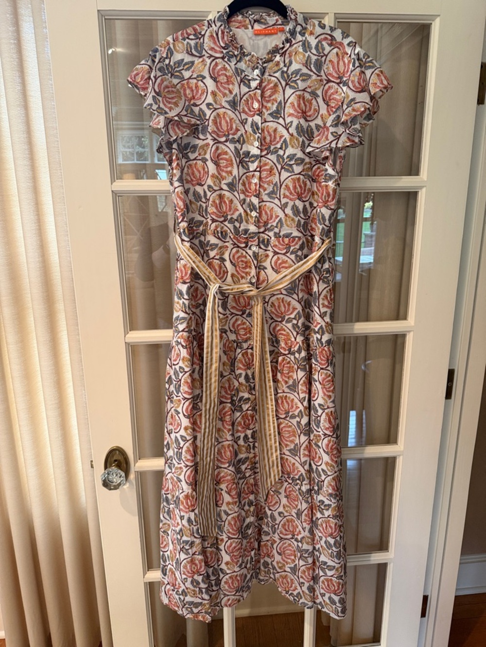 Oliphant Coral and Cream Floral Midi Dress